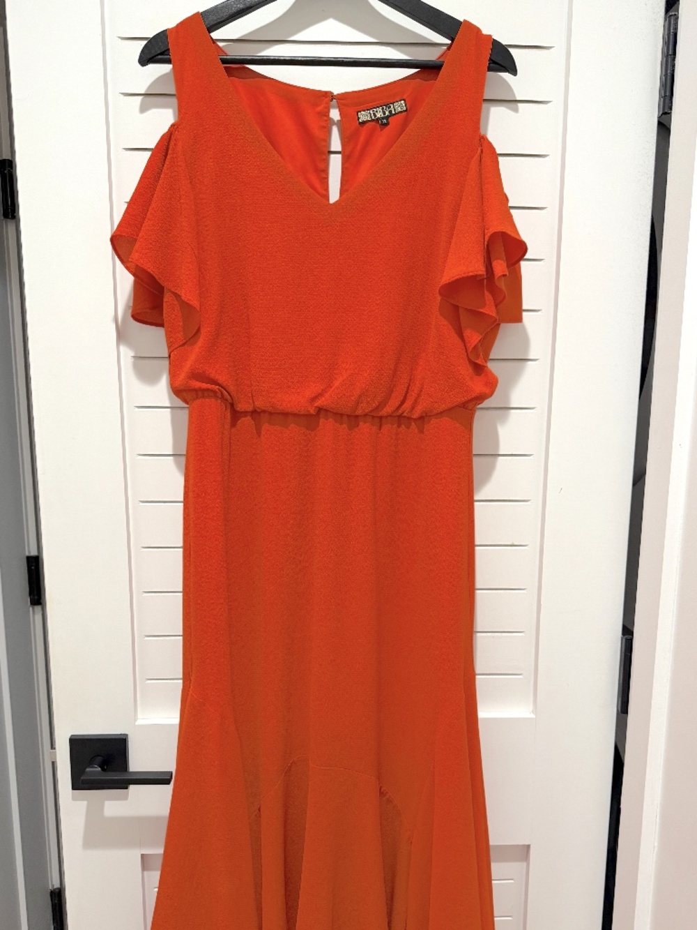 Biba Orange Cold Shoulder Ruffle Midi Dress Handkerchief Hem (UK 12 / US 8)